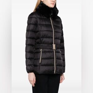 Michael Kors Faux Fur Trim Quilted Nylon Packable Puffer Jacket Navy Blue